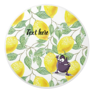 Bouton De Porte En Céramique Tiroir en céramique au citron et à l'aubergine