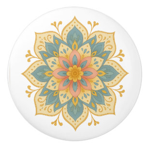 Bouton De Porte En Céramique Tiroir en céramique Bohème Mandala sarcelle rose &