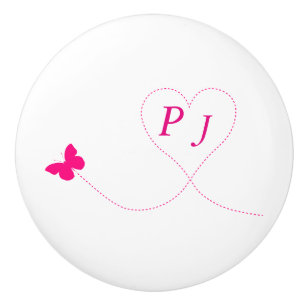 Bouton De Porte En Céramique Tiroir papillon personnalisé rose