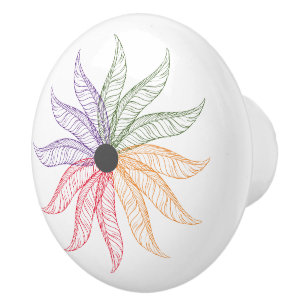 Bouton De Porte En Céramique Tiroir - Plumes colorées