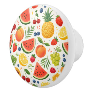 Bouton De Porte En Céramique Tissu à motif de fruits d'été   Pastèque tropicale