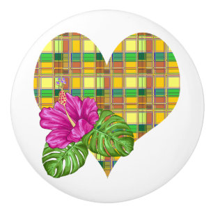 Bouton De Porte En Céramique Tissu coloré des Caraïbes Madras Tartan