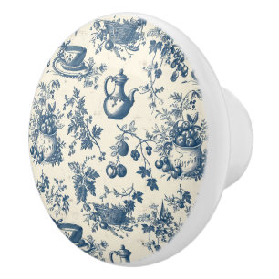 Bouton De Porte En Céramique Toile Crème Bleue Cottagecore Country Kitchen