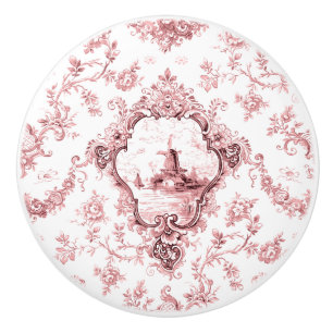 Bouton De Porte En Céramique Toile florale gravée avec moulin à vent et bateaux