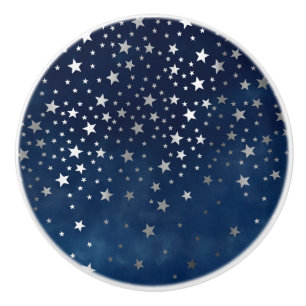 Bouton De Porte En Céramique Tomber des étoiles d'argent céleste 