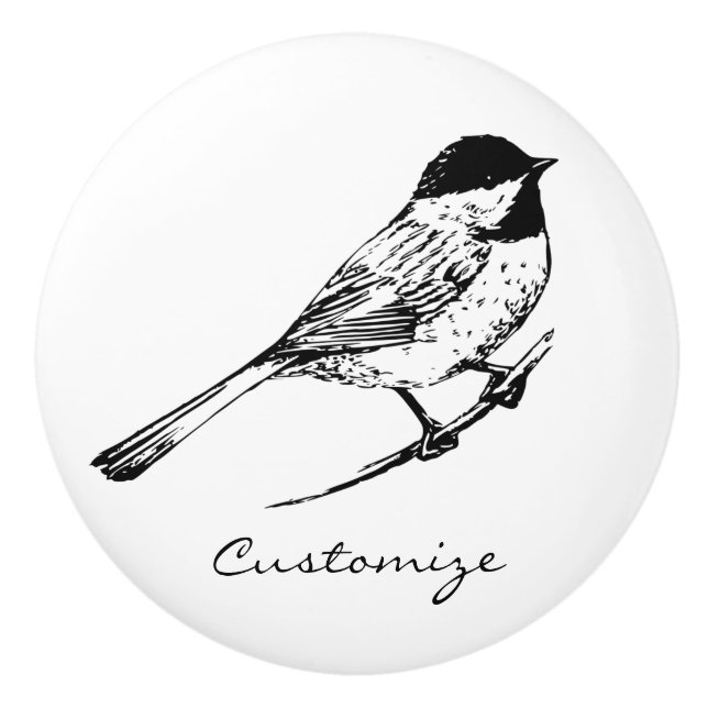 Bouton De Porte En Céramique Tonnerre de chickadee à calotte noire (Devant)
