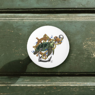 Bouton De Porte En Céramique Tortue de mer bleu vert