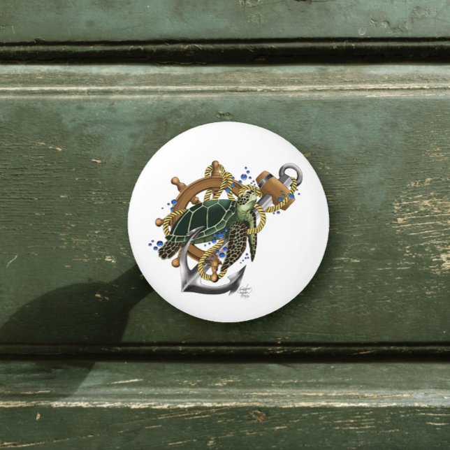 Bouton De Porte En Céramique Tortue de mer bleu vert (Créateur téléchargé)