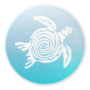 Bouton De Porte En Céramique Tortue de mer bleue et blanche Tropical