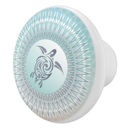 Bouton De Porte En Céramique Tortue De Mer Et Mandala Nautique
