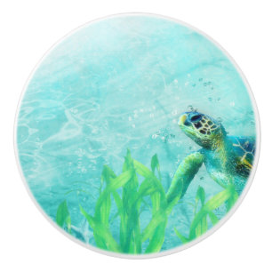 Bouton De Porte En Céramique Tortue de mer Océan Plage Art Élégant Décor Tropic