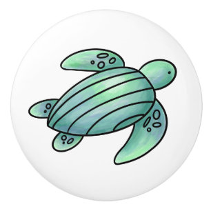 Bouton De Porte En Céramique tortue de mer peinte à l'aquarelle dessin animé bl