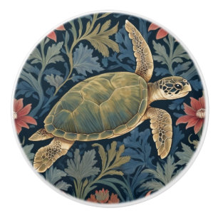Bouton De Porte En Céramique Tortue de mer William Morris style Hawaii Marine L