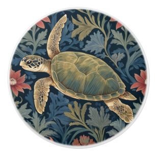 Bouton De Porte En Céramique Tortue de mer William Morris style Hawaiian Tropic