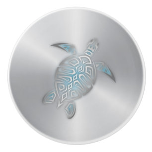 Bouton De Porte En Céramique Tortue marine Silver Maritime Moderne