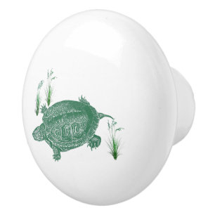 Bouton De Porte En Céramique Tortue marine verte