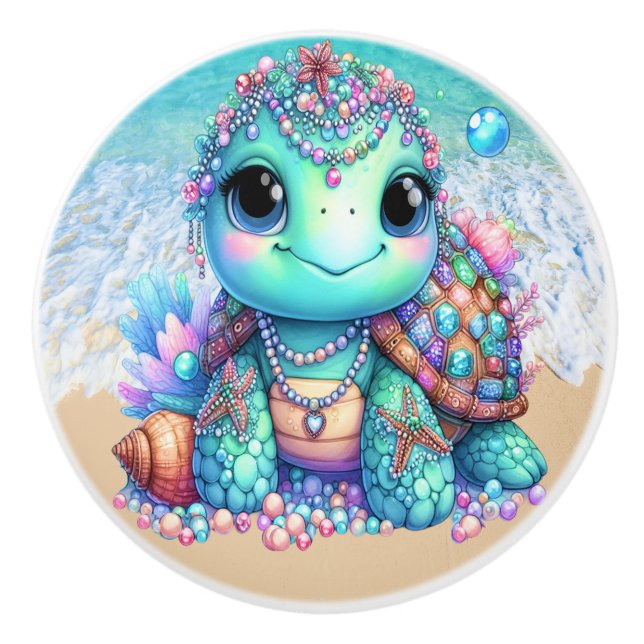 Bouton De Porte En Céramique Tortues Bling Precious - Plus sur le chemin - (Devant)