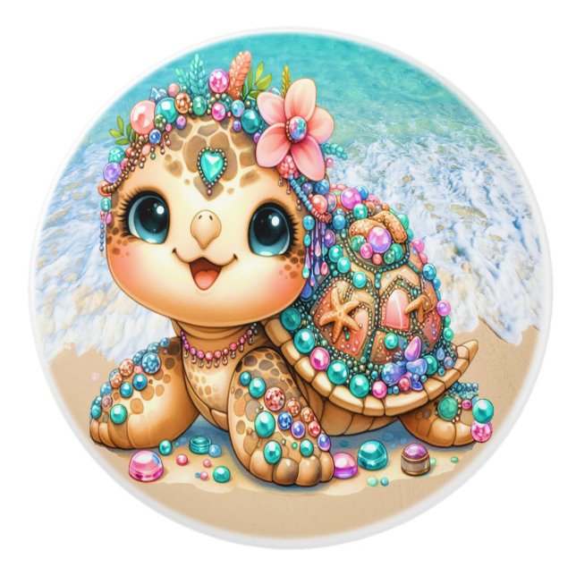 Bouton De Porte En Céramique Tortues Bling Precious - Plus sur le chemin - (Devant)