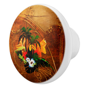 Bouton De Porte En Céramique Toucan mignon avec des fleurs