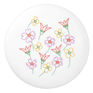 Bouton De Porte En Céramique Touche de ressort Fleurs en Outline Fleurs en céra