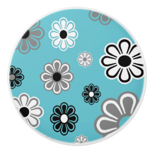 Bouton De Porte En Céramique Touche en céramique Retro Turquoise Flower Power