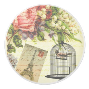 Bouton De Porte En Céramique Tour Eiffel en céramique Fleurs françaises Cage à