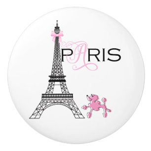 Bouton De Porte En Céramique Tour Eiffel Rose Ruban Paris France Caniche Chic
