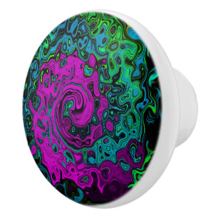 Bouton De Porte En Céramique Tourbillon d'art liquide groovy abstrait magenta g
