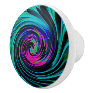 Bouton De Porte En Céramique Tourbillon Rétro Abstrait Noir et Turquoise Dramat
