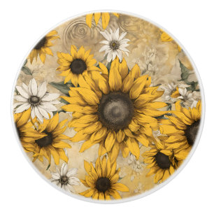 Bouton De Porte En Céramique Tournesol