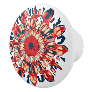 Bouton De Porte En Céramique Tournesol abstrait - rouge bleu + votre fond.