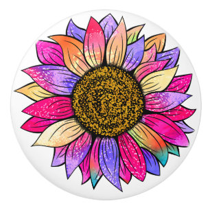 Bouton De Porte En Céramique Tournesol clair, décoration colorée