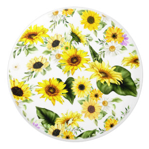 Bouton De Porte En Céramique Tournesol d'aquarelle 7