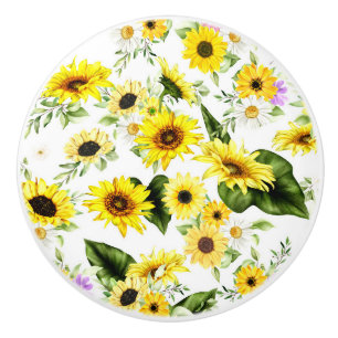 Bouton De Porte En Céramique Tournesol d'aquarelle 7