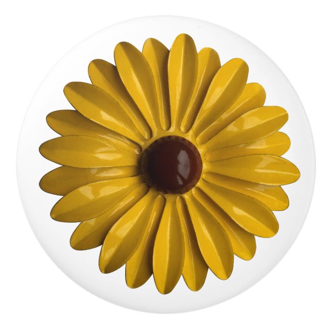 Bouton De Porte En Céramique Tournesol Hippie Daisy Fleur Floral BOHO Jaune (Devant)