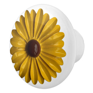 Bouton De Porte En Céramique Tournesol Hippie Daisy Fleur Floral BOHO Jaune