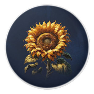Bouton De Porte En Céramique Tournesol Rustique Sombre Bleu Maison de Campagne 
