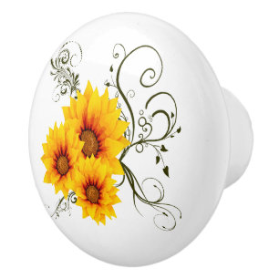 Bouton De Porte En Céramique Tournesols