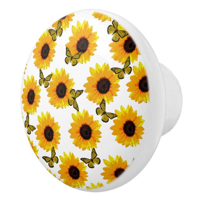 Bouton De Porte En Céramique Tournesols et papillons, (Droite)