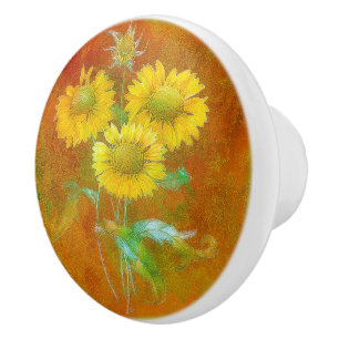 Bouton De Porte En Céramique Tournesols peints doux