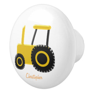Bouton De Porte En Céramique Tracteur jaune personnalisé