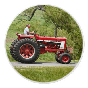 Bouton De Porte En Céramique Tracteur Rouge