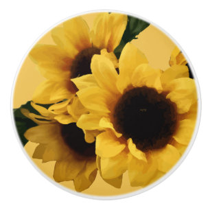 Bouton De Porte En Céramique Traction en céramique de tournesol jaune