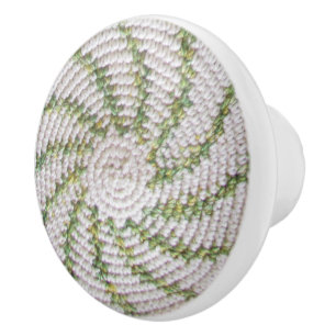 Bouton De Porte En Céramique Tractions de tiroir - spirale verte sur le blanc