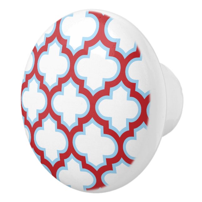 Bouton De Porte En Céramique Trellis blanc et rouge, treillis, Quatrefoil (Droite)