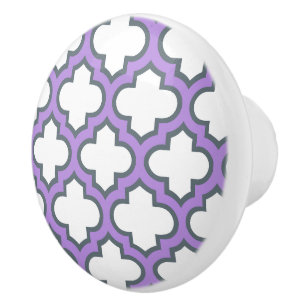Bouton De Porte En Céramique Trellis blanc et violet, treillis, Quatrefoil