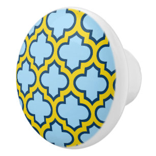 Bouton De Porte En Céramique Trellis bleu et jaune, treillis, Quatrefoil