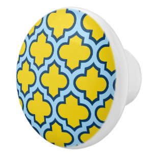 Bouton De Porte En Céramique Trellis jaune et bleu bébé, treillis, Quatrefoil