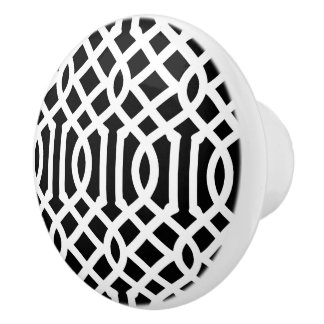 Bouton De Porte En Céramique Trellis noir et blanc