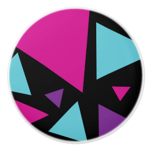 Bouton De Porte En Céramique Triangles en rose, violet, bleu et noir